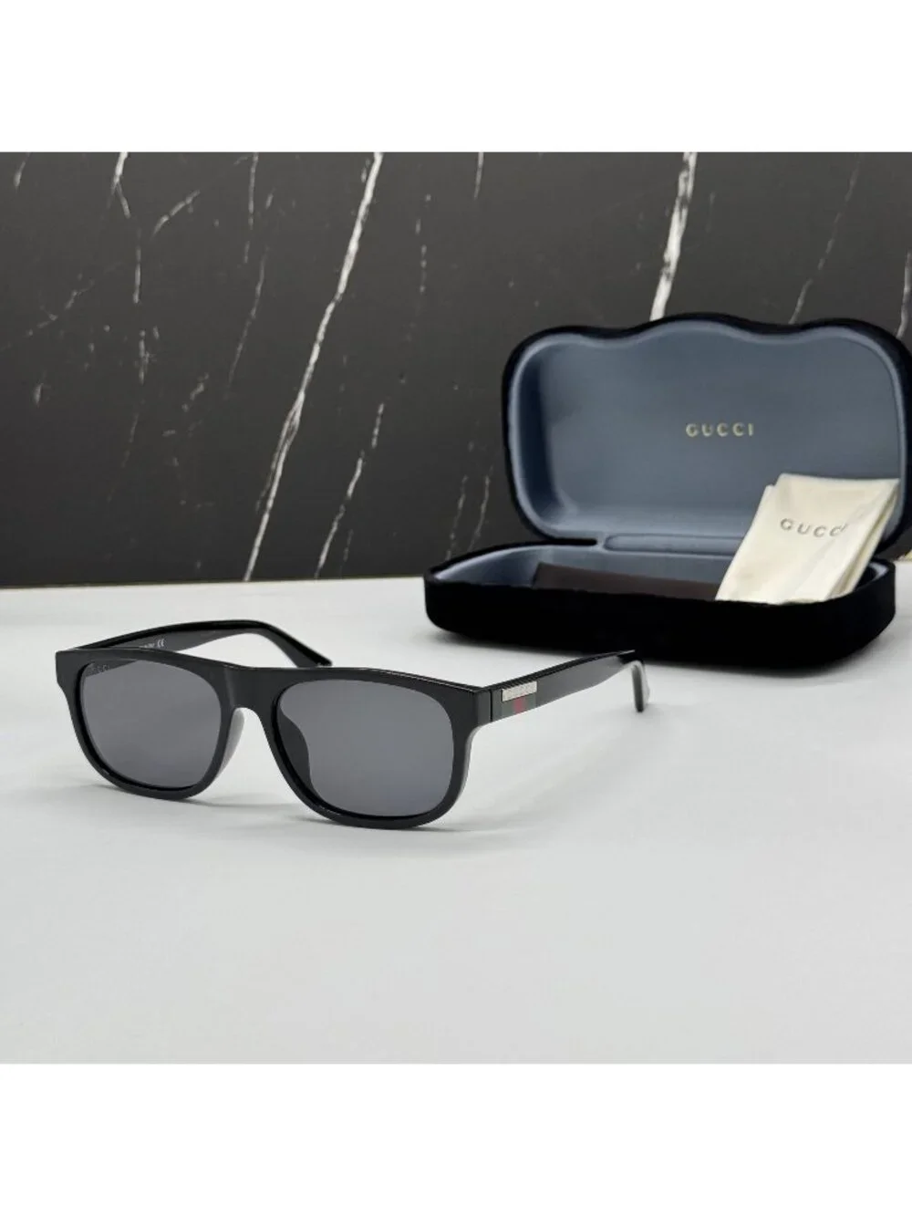 New Gucci GG0770SA 001 Black Gray Square Men Sunglasses